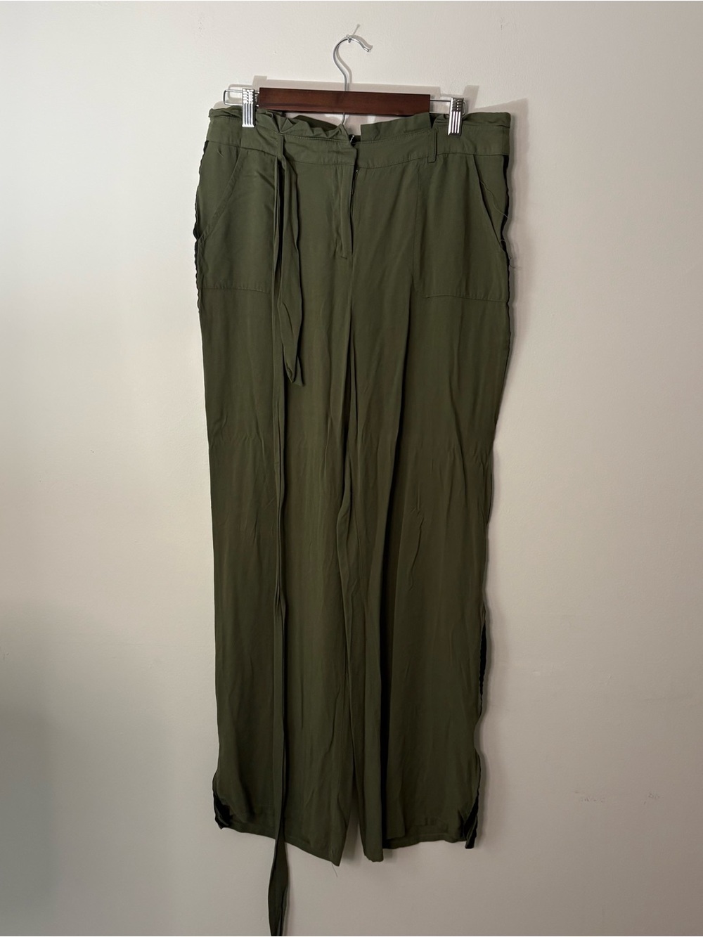Lulus Womens Large Green Lightweight Pants Rayon Army Grunge Fall School U7